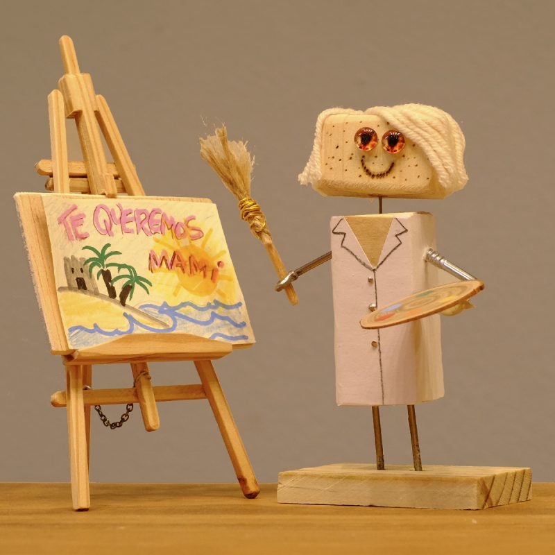 Un regalo para un pintor que se puede personalizar con su pelo, ojos y una imagen en su caballete.